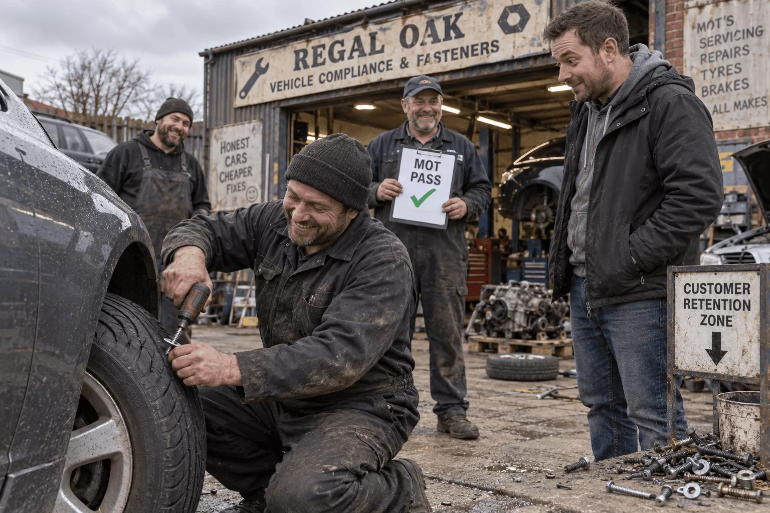 MOT centre tyre screw customer retention scheme