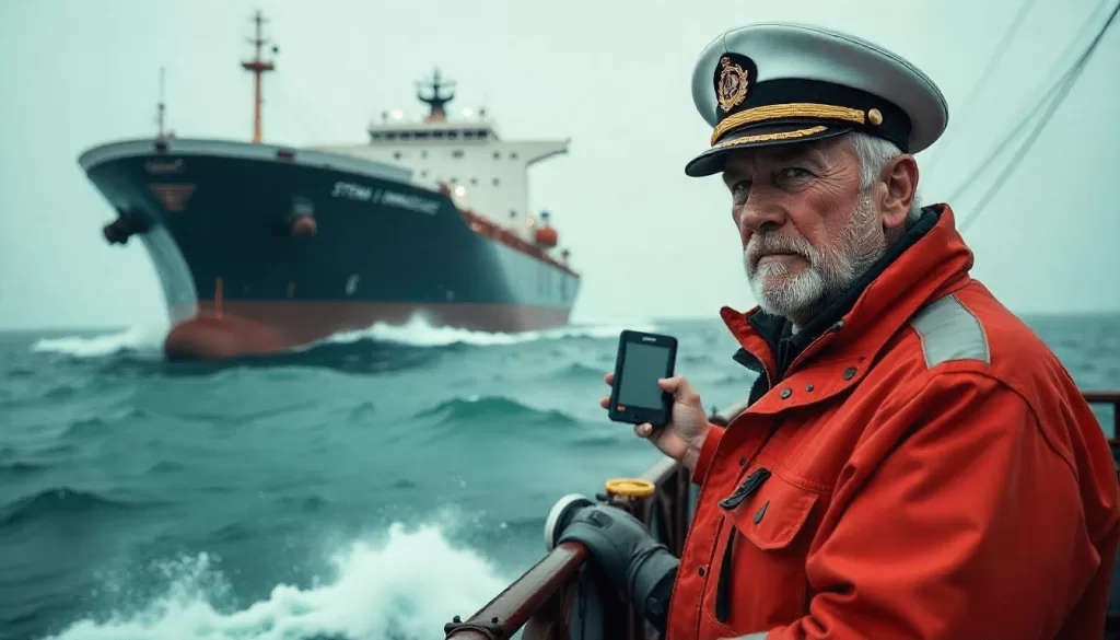 Satirical illustration for the article: North Sea Collision: Cargo Ship Captain Arrested for ‘Aggressive Docking Maneuver