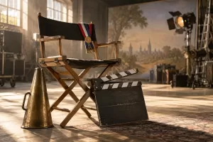 Original editorial photograph of a ceremonial director’s chair and clapperboard for BFI governors appointed 2026