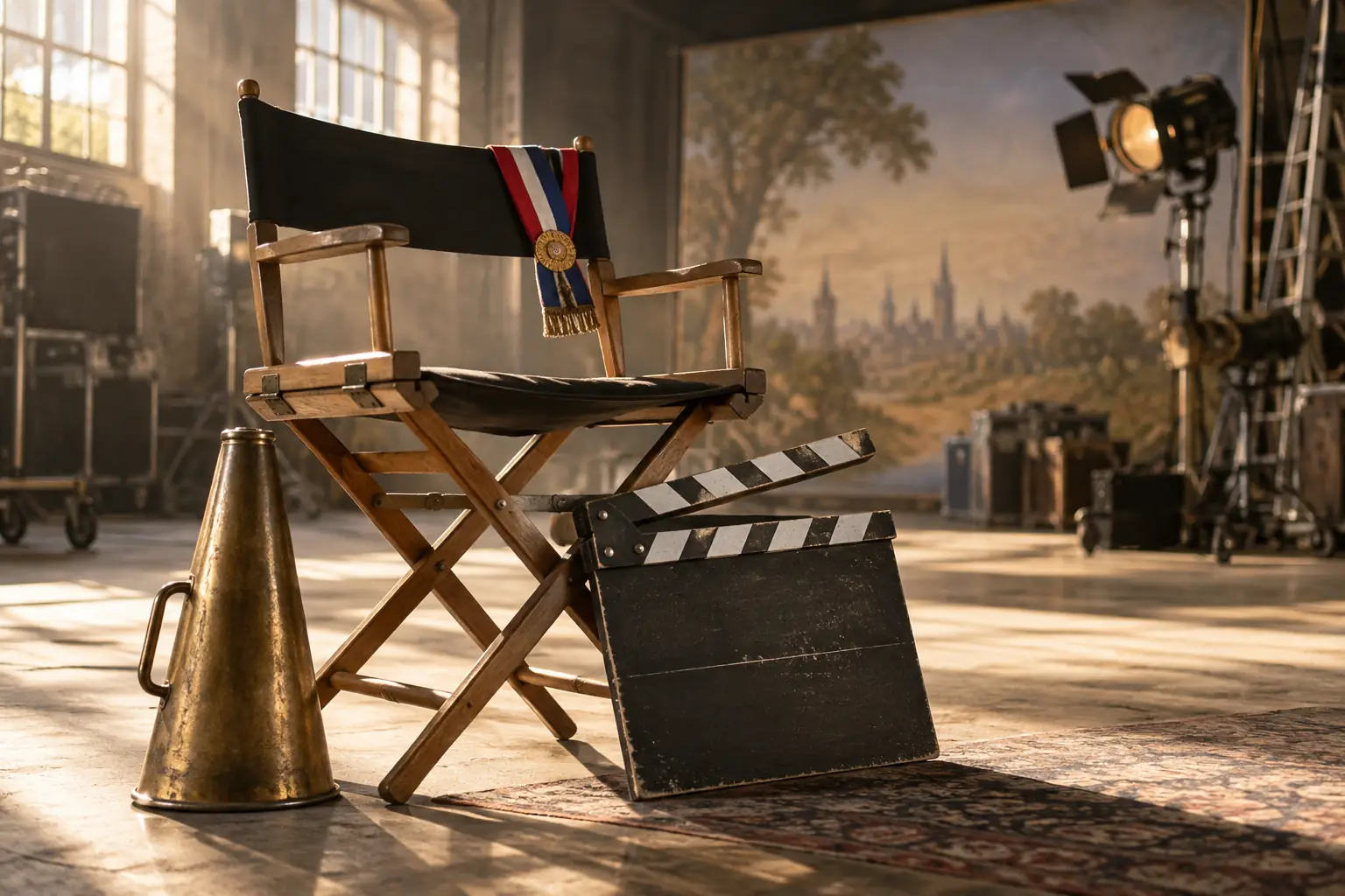 Original editorial photograph of a ceremonial director’s chair and clapperboard for BFI governors appointed 2026