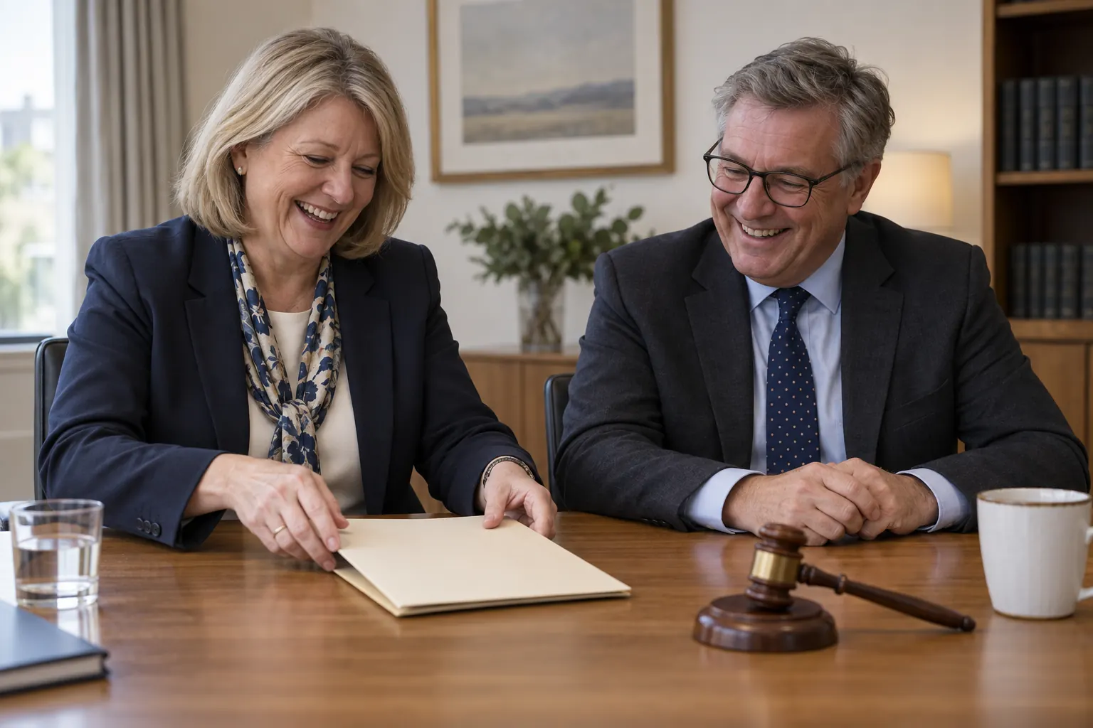 Two laughing advisers discussing Cafcass board reappointments