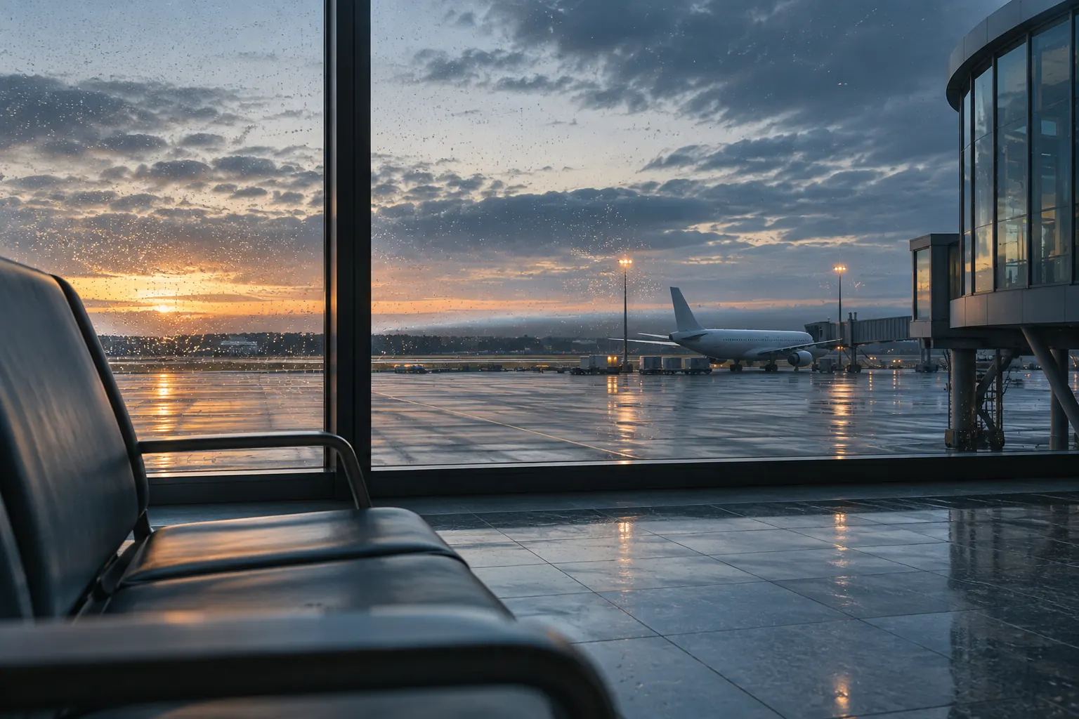 Empty airport departure lounge for fictional Civil Aviation Bill airspace modernisation 2026 editorial image
