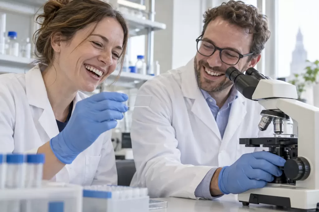 Two laughing researchers for clinical trial reforms April 2026