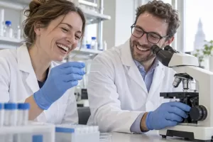 Two laughing researchers for clinical trial reforms April 2026