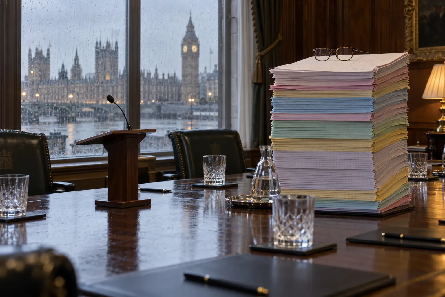 Original editorial photograph of paperwork wearing glasses for Evaluation Task Force conference 2026
