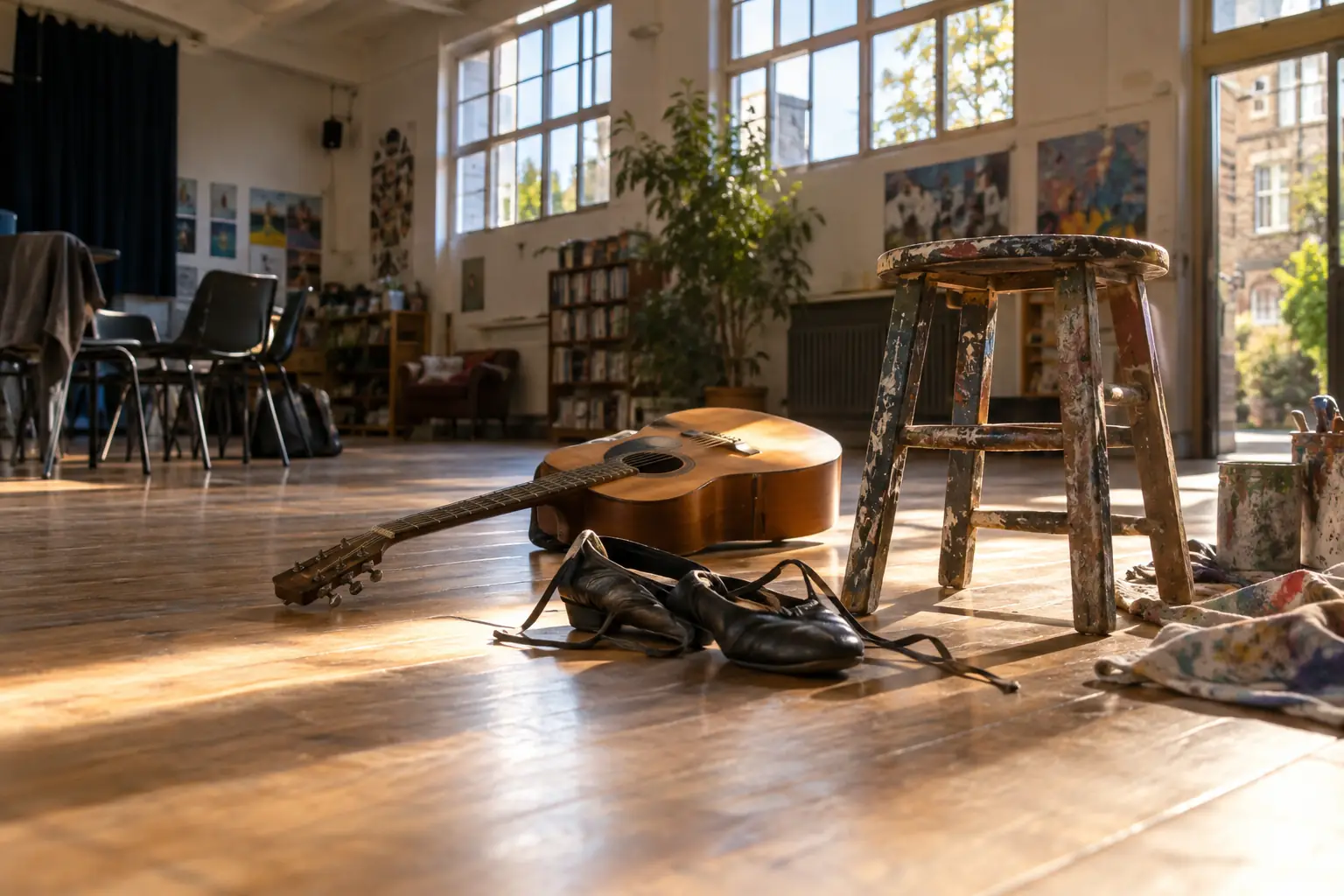 Empty community arts room for fictional Every Child enrichment programme 2026 editorial photograph