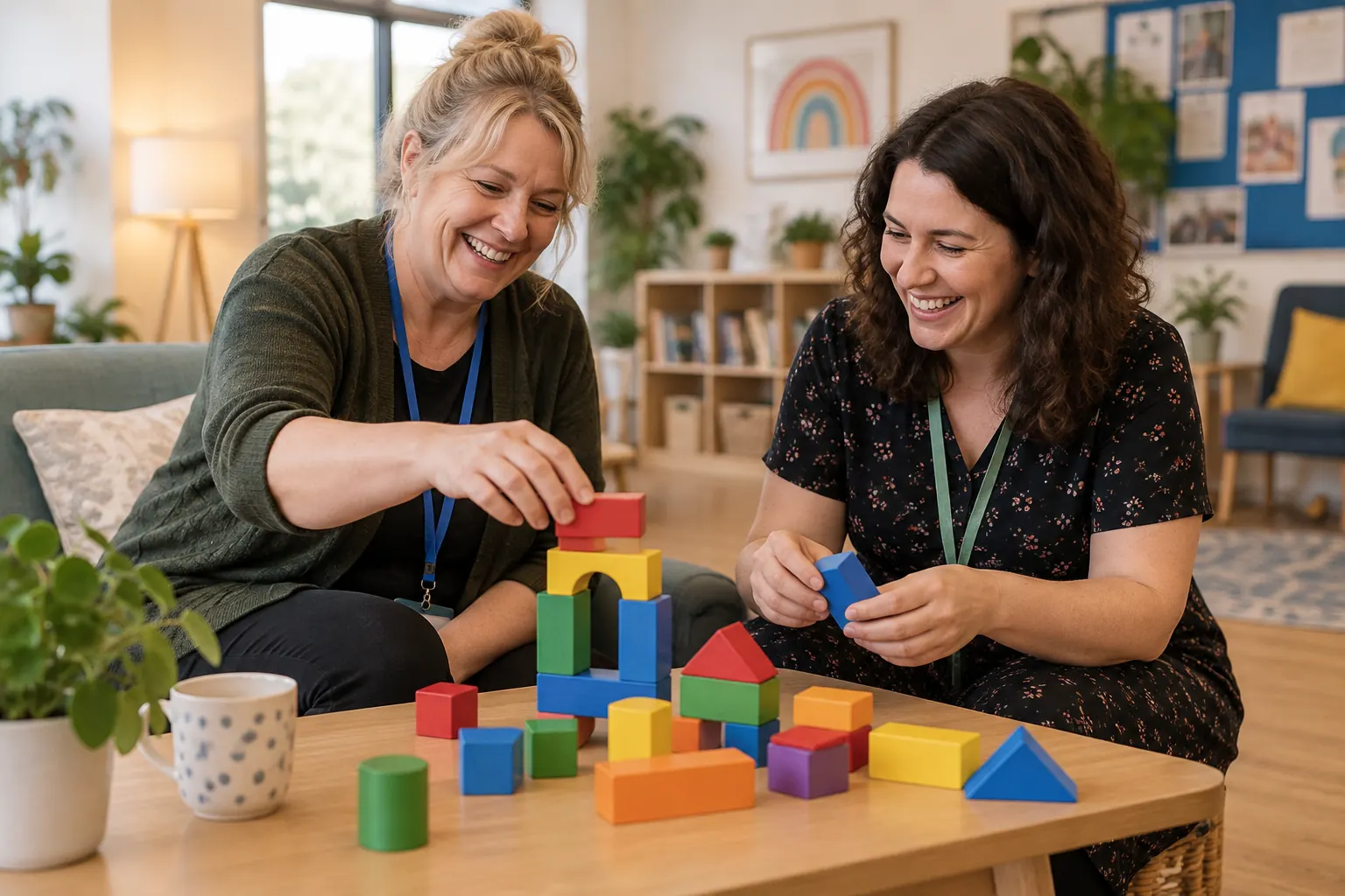 Two laughing family-support professionals for first 1000 days government response