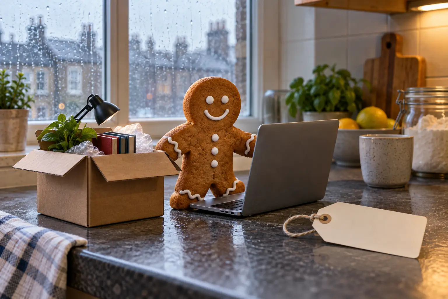 Original editorial photograph of a biscuit moving house for Food Standards Agency GOV.UK 2026