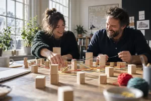 Two laughing analysts at a fictional government systems insight team 2026 systems map