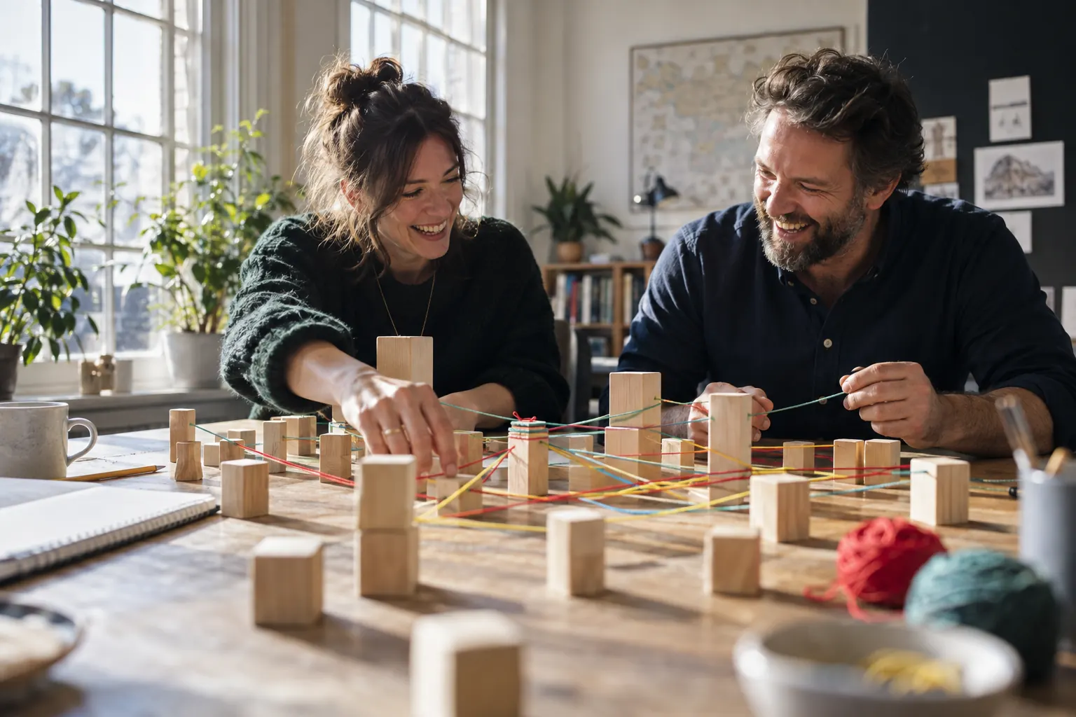 Two laughing analysts at a fictional government systems insight team 2026 systems map