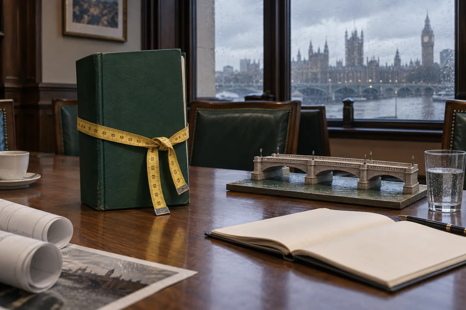 Original editorial photograph of a green book with a measuring tape scarf for Green Book investment changes 2026