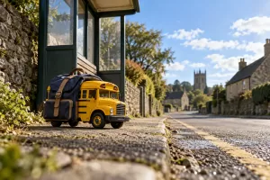 Original editorial photograph of a school bus with a backpack for home school transport statistics 2026