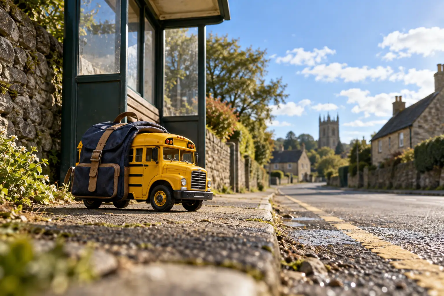 Original editorial photograph of a school bus with a backpack for home school transport statistics 2026