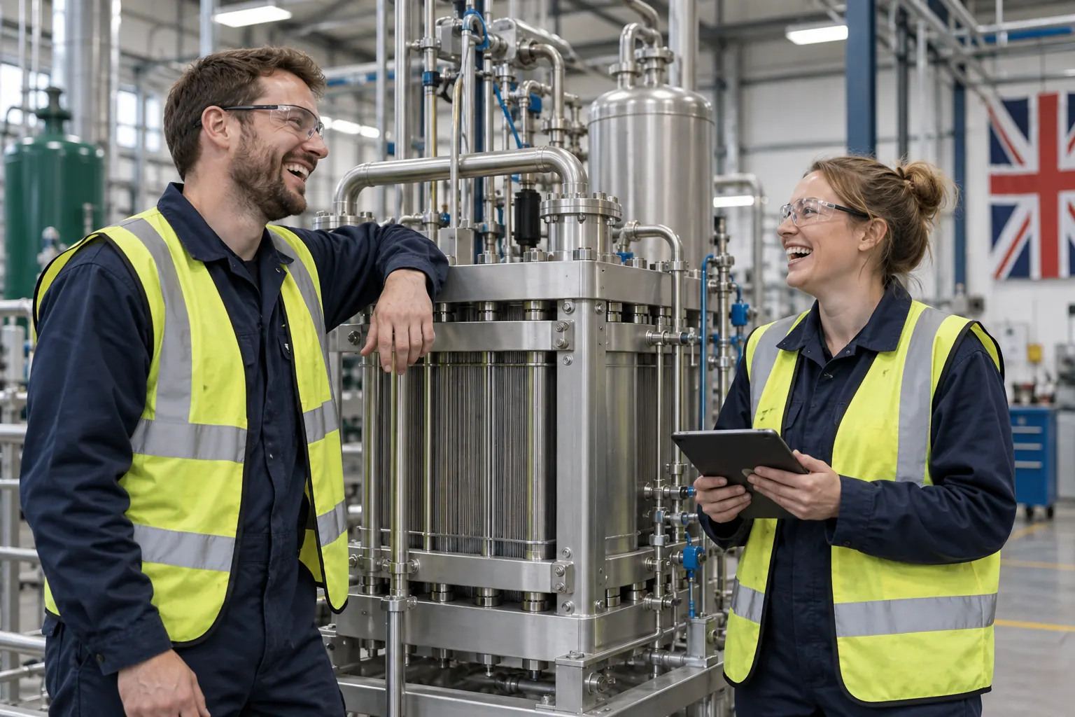 Two laughing engineers for South Yorkshire hydrogen investment