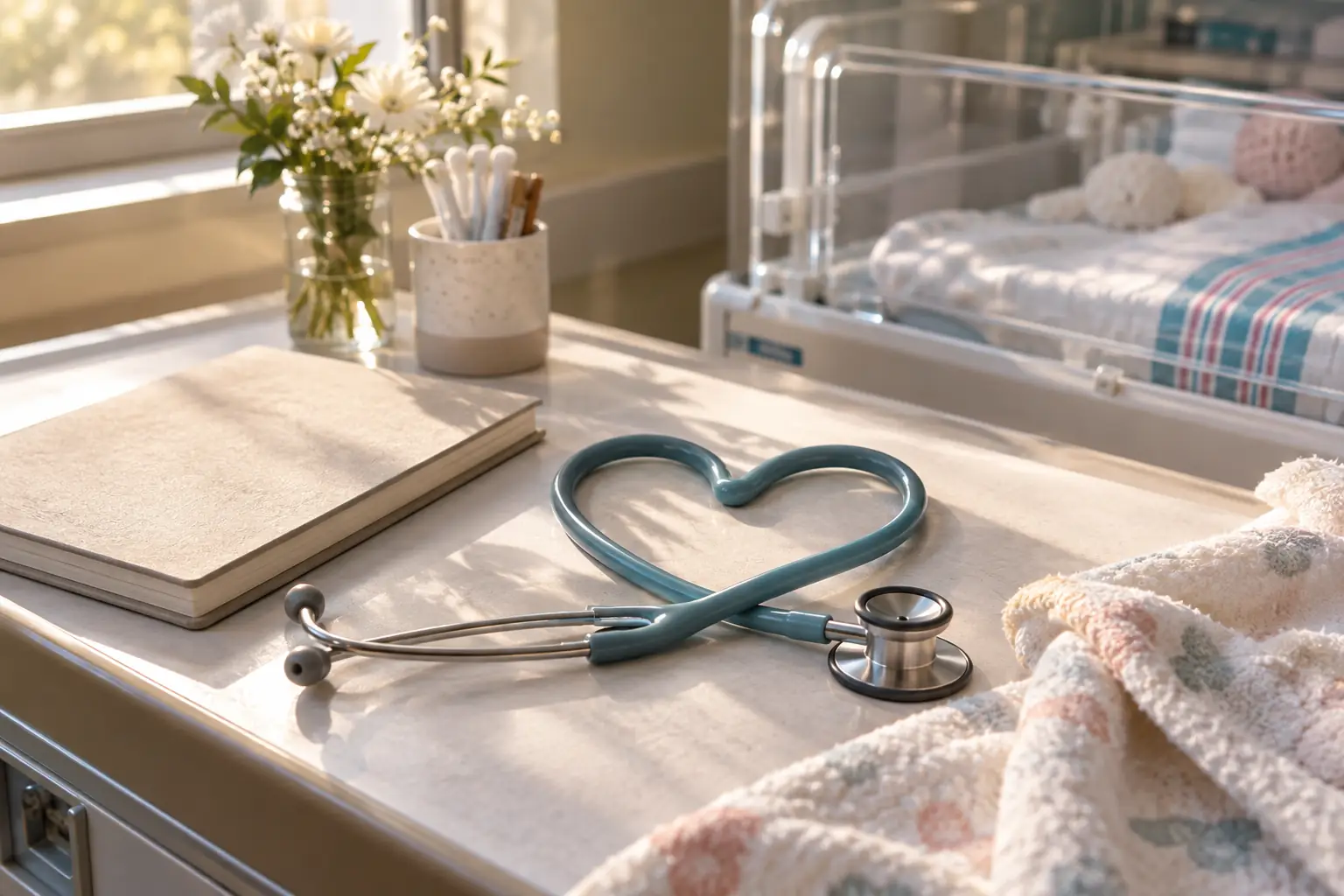 Original editorial photograph of a stethoscope forming a heart for maternity neonatal commissioner 2026