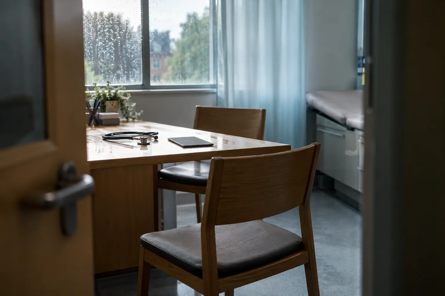Empty consultation room for fictional MHRA AI healthcare public views 2026 editorial photograph