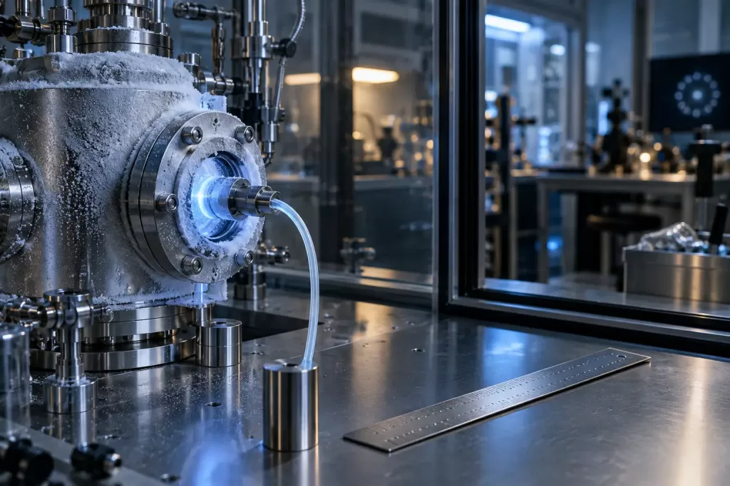 Cryogenic laboratory chamber for fictional National Quantum Standards Network editorial photograph