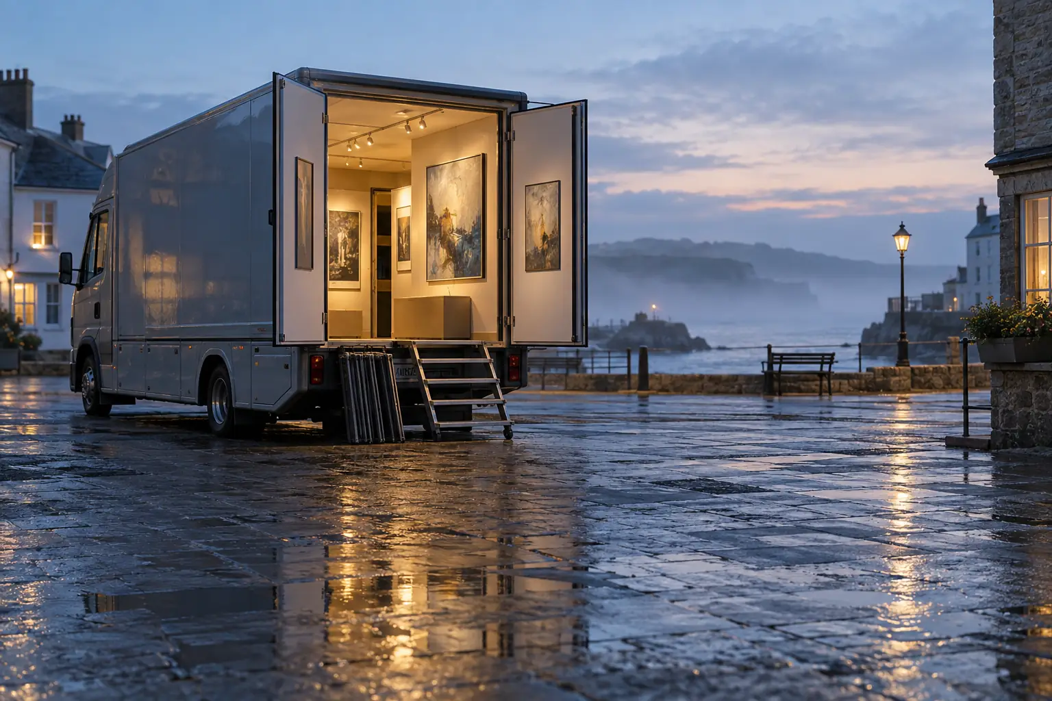 Mobile museum vehicle for fictional permanent mobile museum art access editorial photograph
