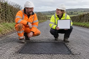 Two laughing inspectors for pothole funding council rules