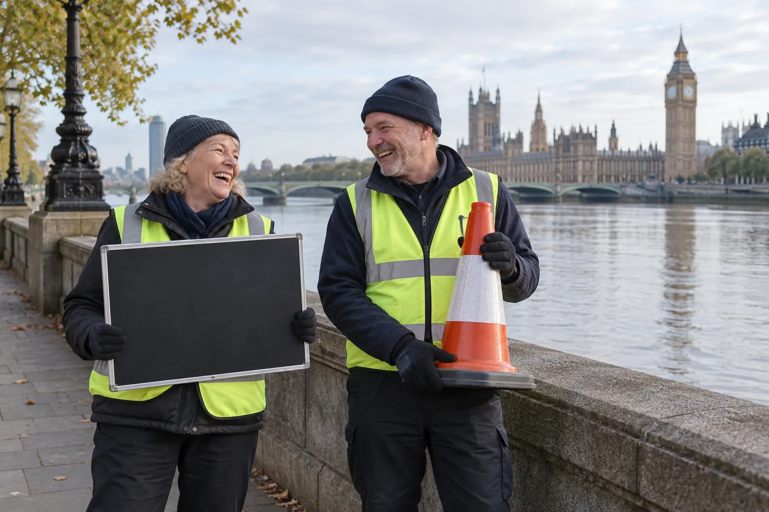 Two laughing marshals for river restriction spring time trial