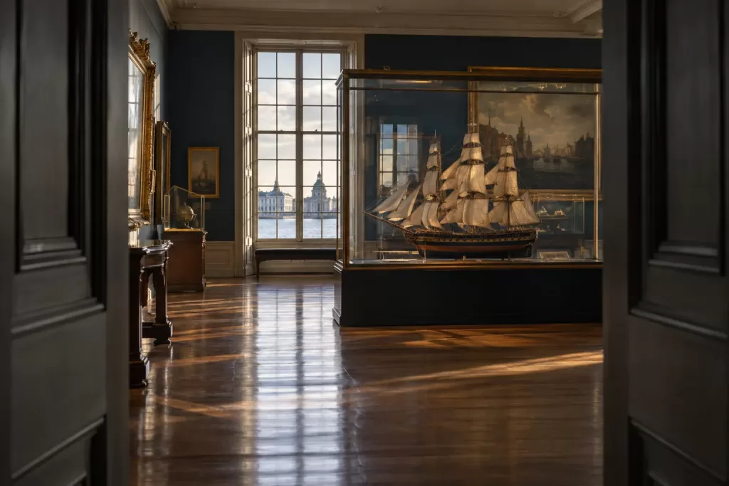 Empty maritime museum gallery for fictional Royal Museums Greenwich board appointments 2026 editorial image