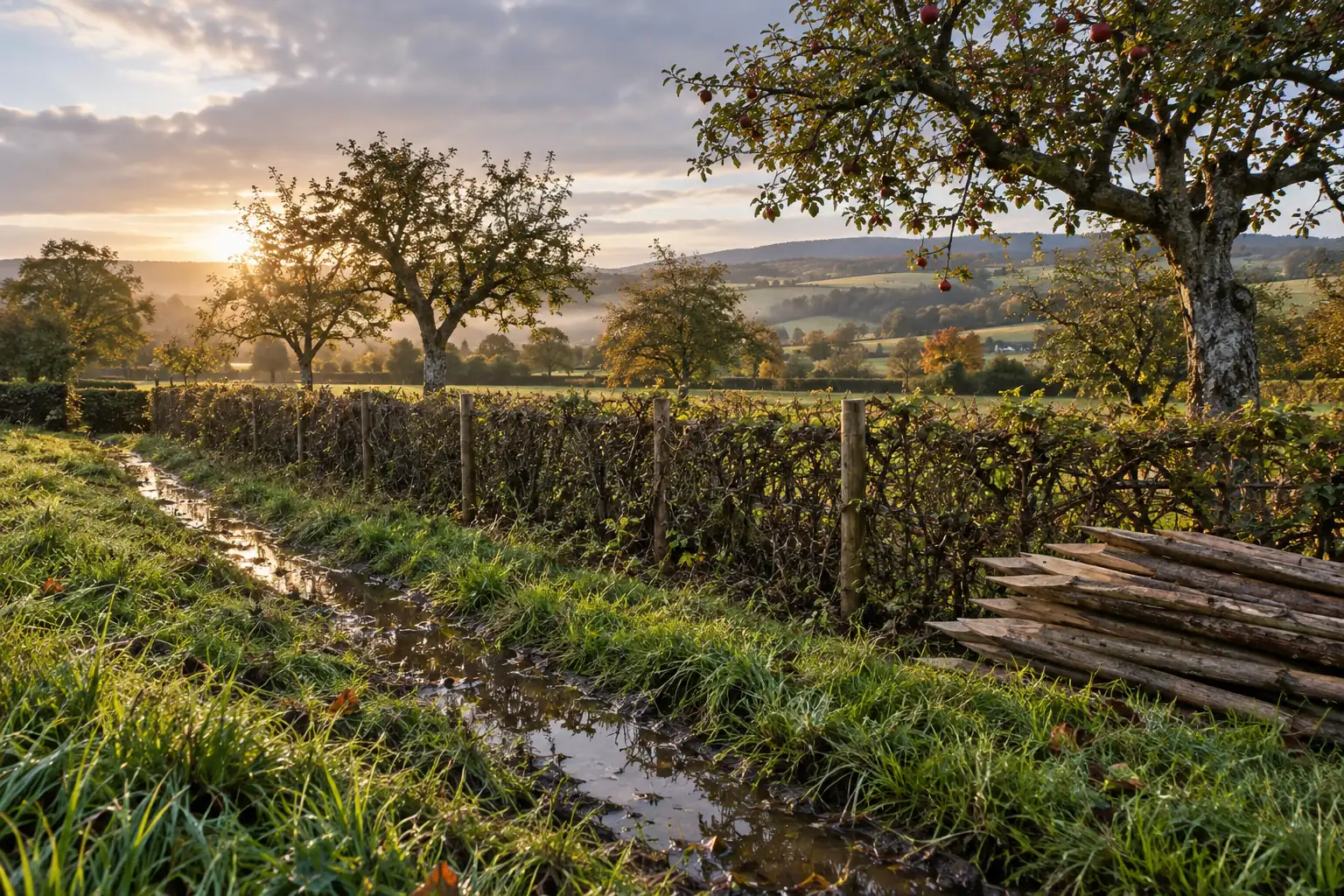 English orchard boundary for fictional rural capital grants 2026 editorial image