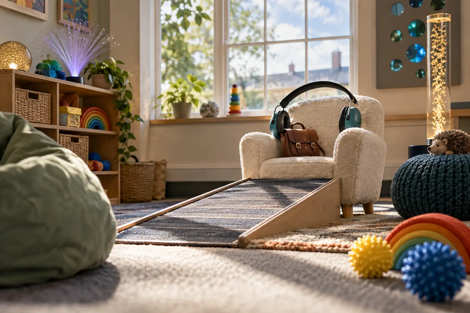 Original editorial photograph of an armchair in a sensory classroom for SEND inclusion guidance 2026