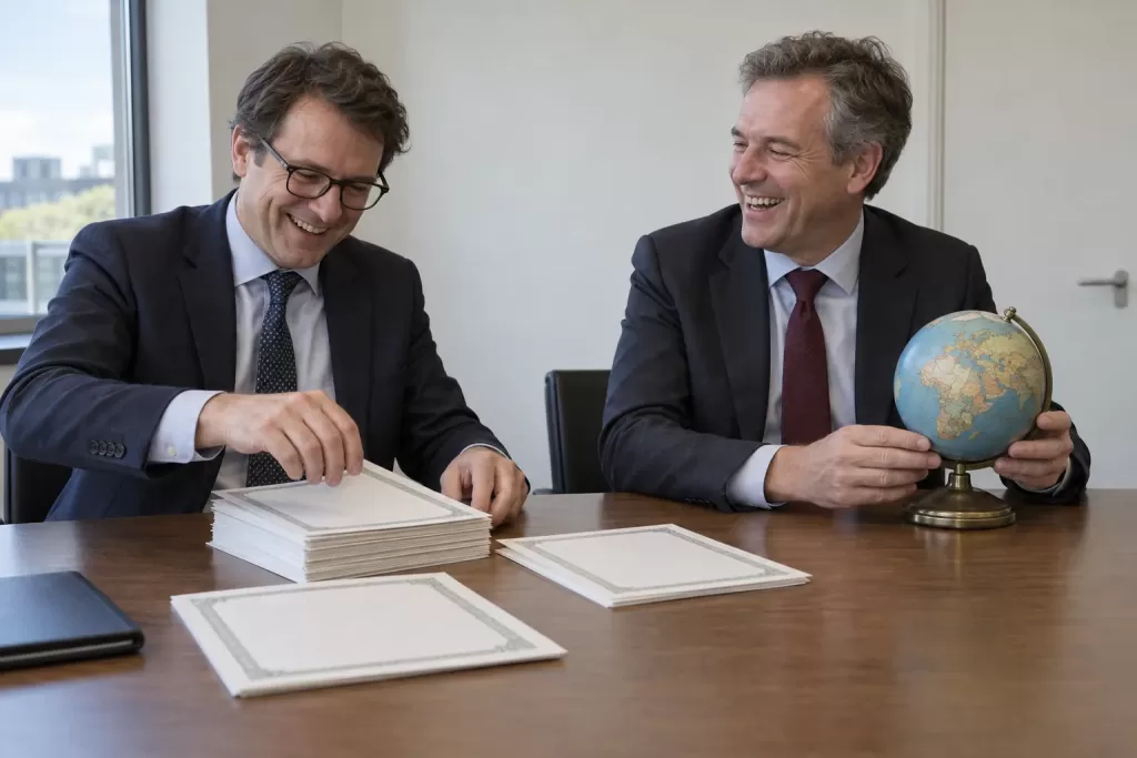 Two laughing researchers for sovereign debt crisis tools