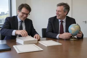 Two laughing researchers for sovereign debt crisis tools