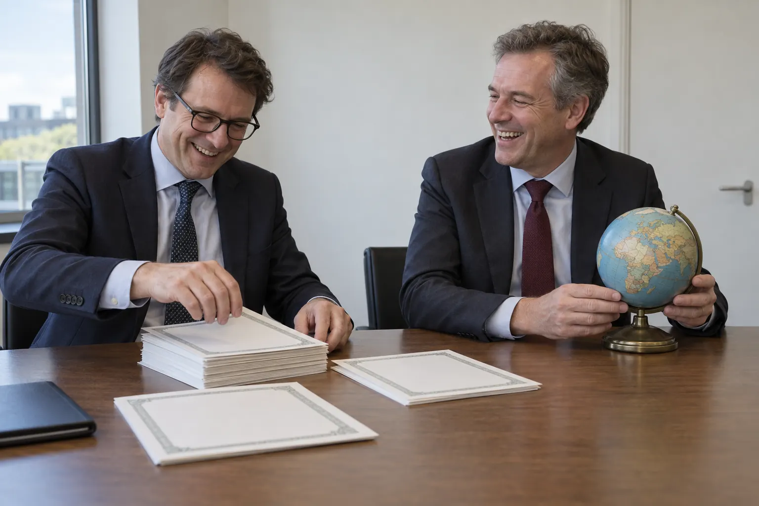Two laughing researchers for sovereign debt crisis tools