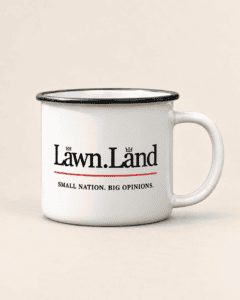 Official Lawnland Enamel State Mug — illustrative product mockup
