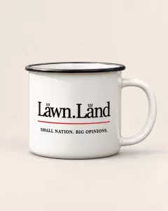 Official Lawnland Enamel State Mug — illustrative product mockup