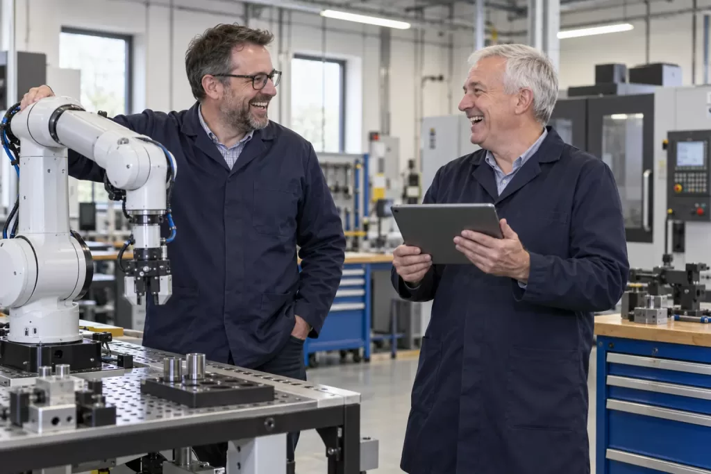 Two laughing instructors for Technical Excellence Colleges