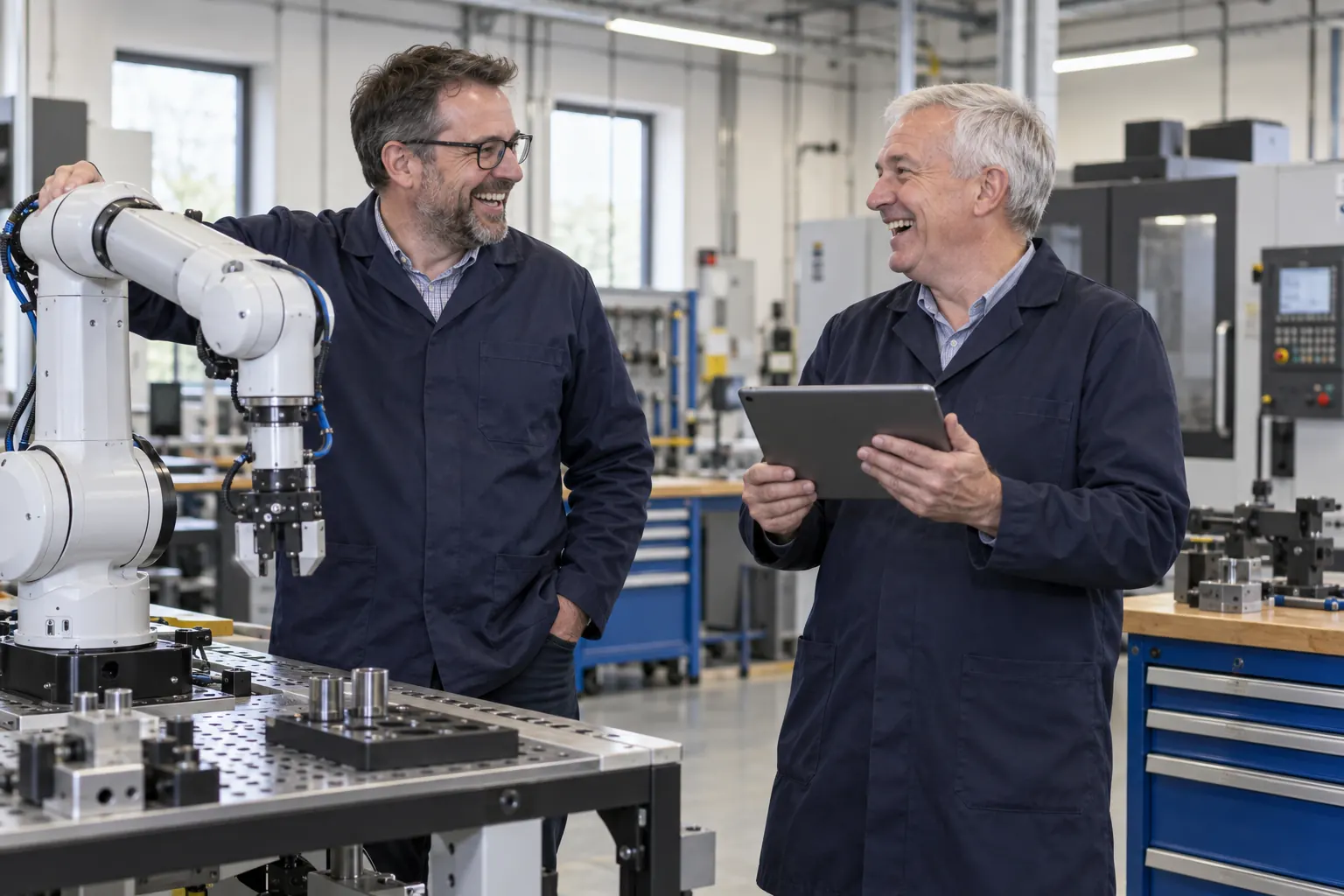 Two laughing instructors for Technical Excellence Colleges