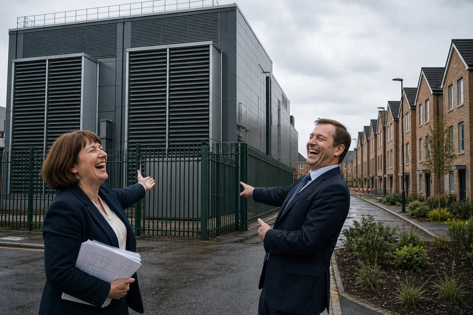 Staged satirical illustration for London discovers data centres also require somewhere to be