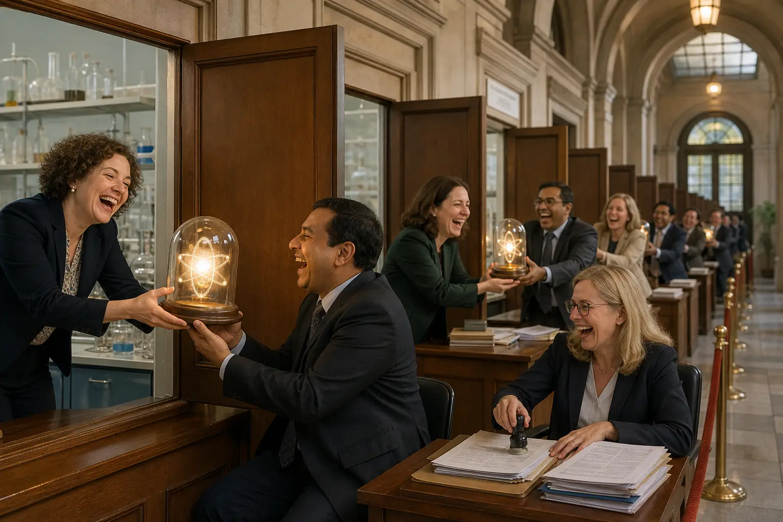 Staged satirical illustration for Britain and India sign pact to make innovation more innovative