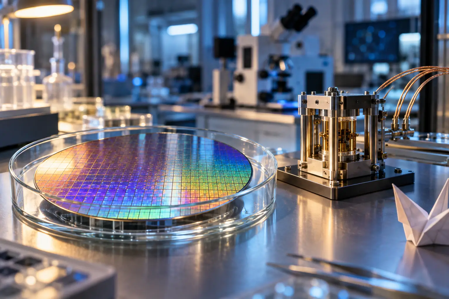 Silicon wafer in fictional UK Japan Frontier Technology Partnership 2026 editorial photograph