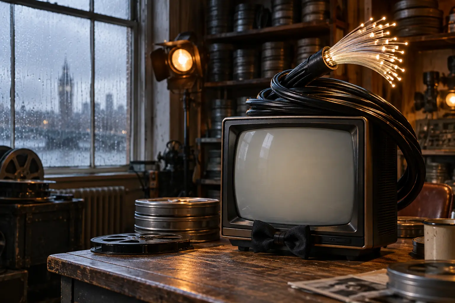 Original editorial photograph of a fictional television with an internet hat for UK media Green Paper 2026