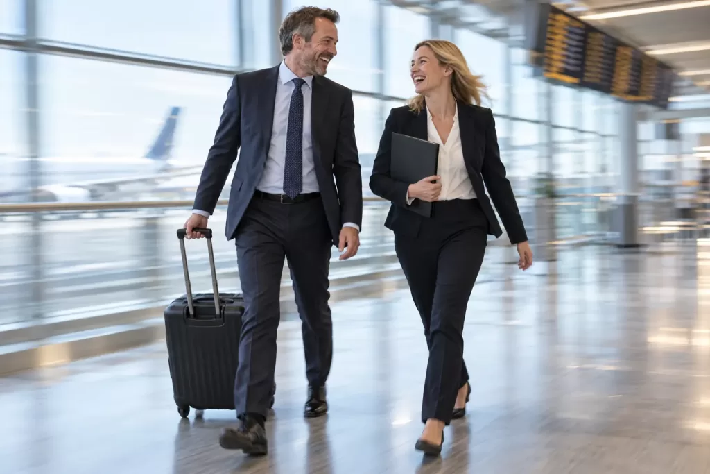 Two laughing delegates for UK trade mission Los Angeles 2026