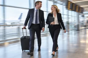 Two laughing delegates for UK trade mission Los Angeles 2026