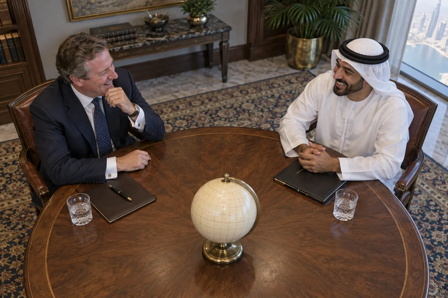 Two laughing advisers for UK UAE joint statement April 2026