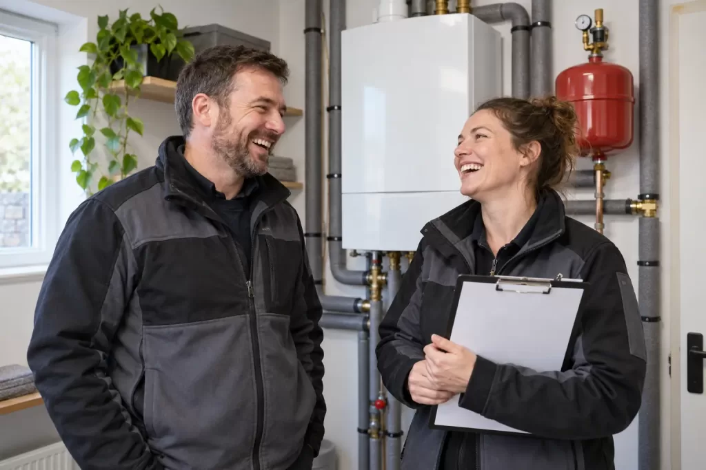 Two laughing advisers for Welsh heat networks expansion