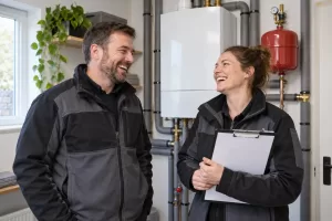 Two laughing advisers for Welsh heat networks expansion