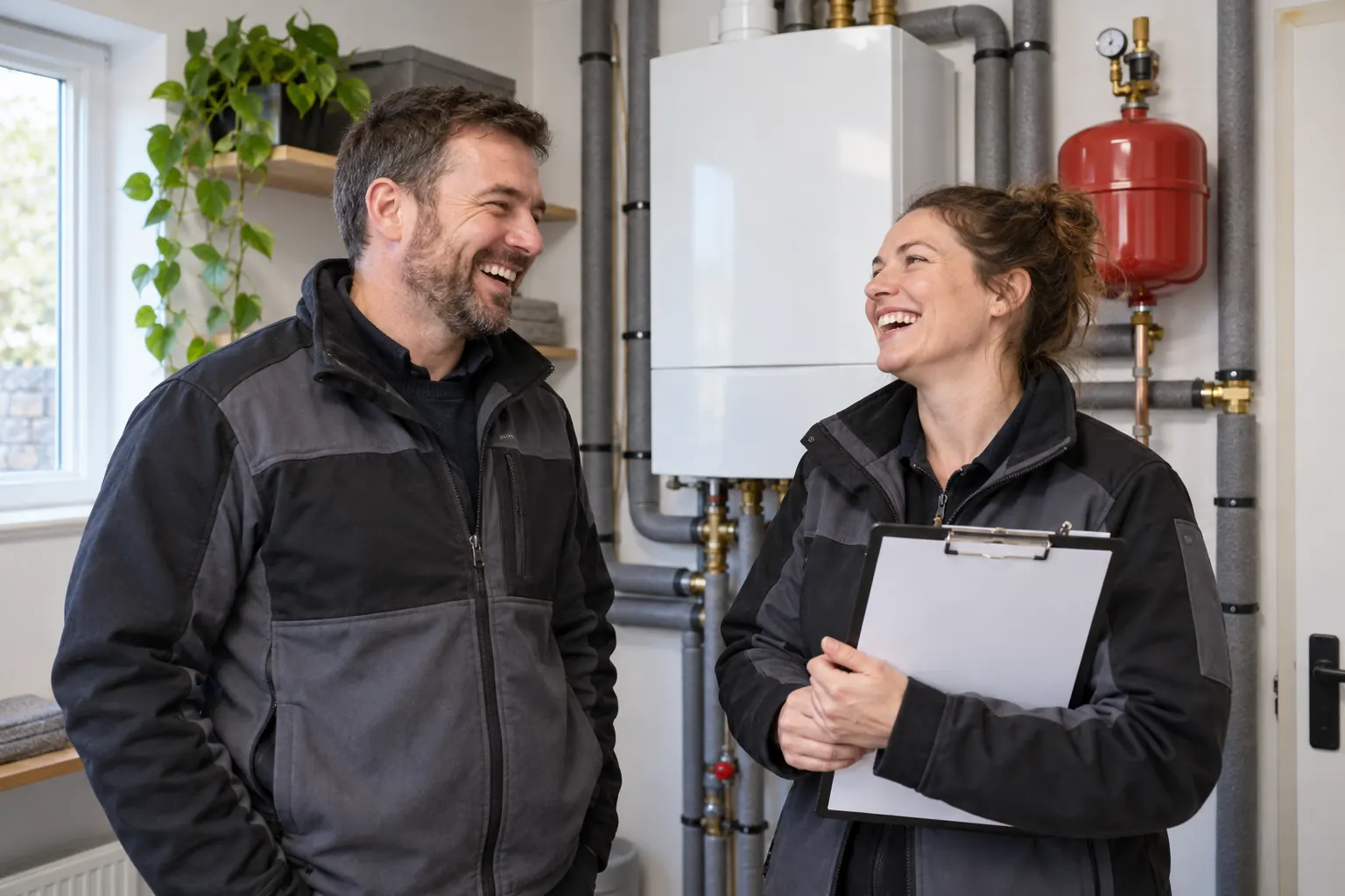 Two laughing advisers for Welsh heat networks expansion
